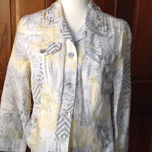 Ruby Red Jeweled and Pearled, Lightweight, unlined button front jacket size 8